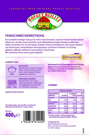 Feinschmecker-Rotkohl mit köstlichen Preiselbeeren und Portw mit köstlichen Preiselbeeren und Portwein - Etikett