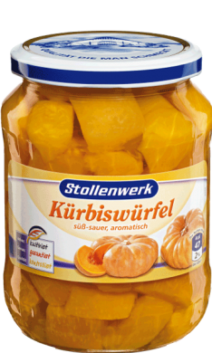 Kürbiswürfel süß-sauer, aromatisch - Konserve