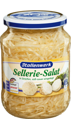 Sellerie-Salat 
Streifen süß-sauer eingelegt - Konserve