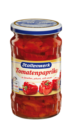 Tomatenpaprika
Streifen pikant, süß-sauer - Konserve