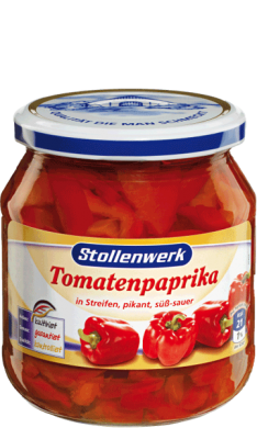 Tomatenpaprika
Streifen pikant, süß-sauer - Konserve