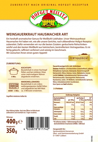 Weinsauerkraut Hausmacher Art mit geräucherten Rohschinkenwü mit geräucherten Rohschinkenwürfeln - Etikett
