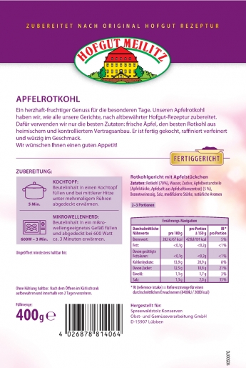 Apfel-Rotkohl mit saftigen Apfelstückchen mit saftigen Apfelstückchen - Etikett