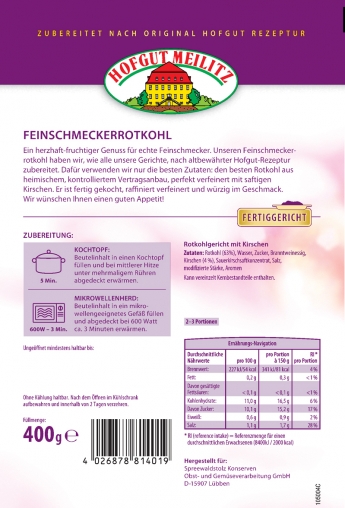 Feinschmecker-Rotkohl mit saftigen Kirschen mit saftigen Kirschen - Etikett