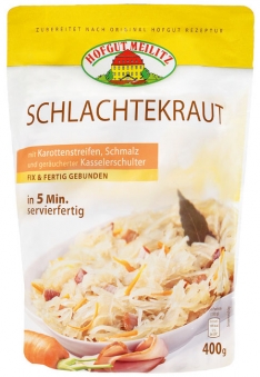 Schlachterkraut mit Karottenstreifen, Schmalz und geräuchert mit Karottenstreifen, Schmalz und geräucherter Kasselerschul - Konserve