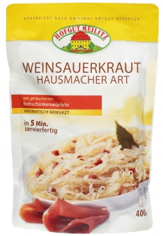 Weinsauerkraut Hausmacher Art mit geräucherten Rohschinkenwü mit geräucherten Rohschinkenwürfeln - Konserve